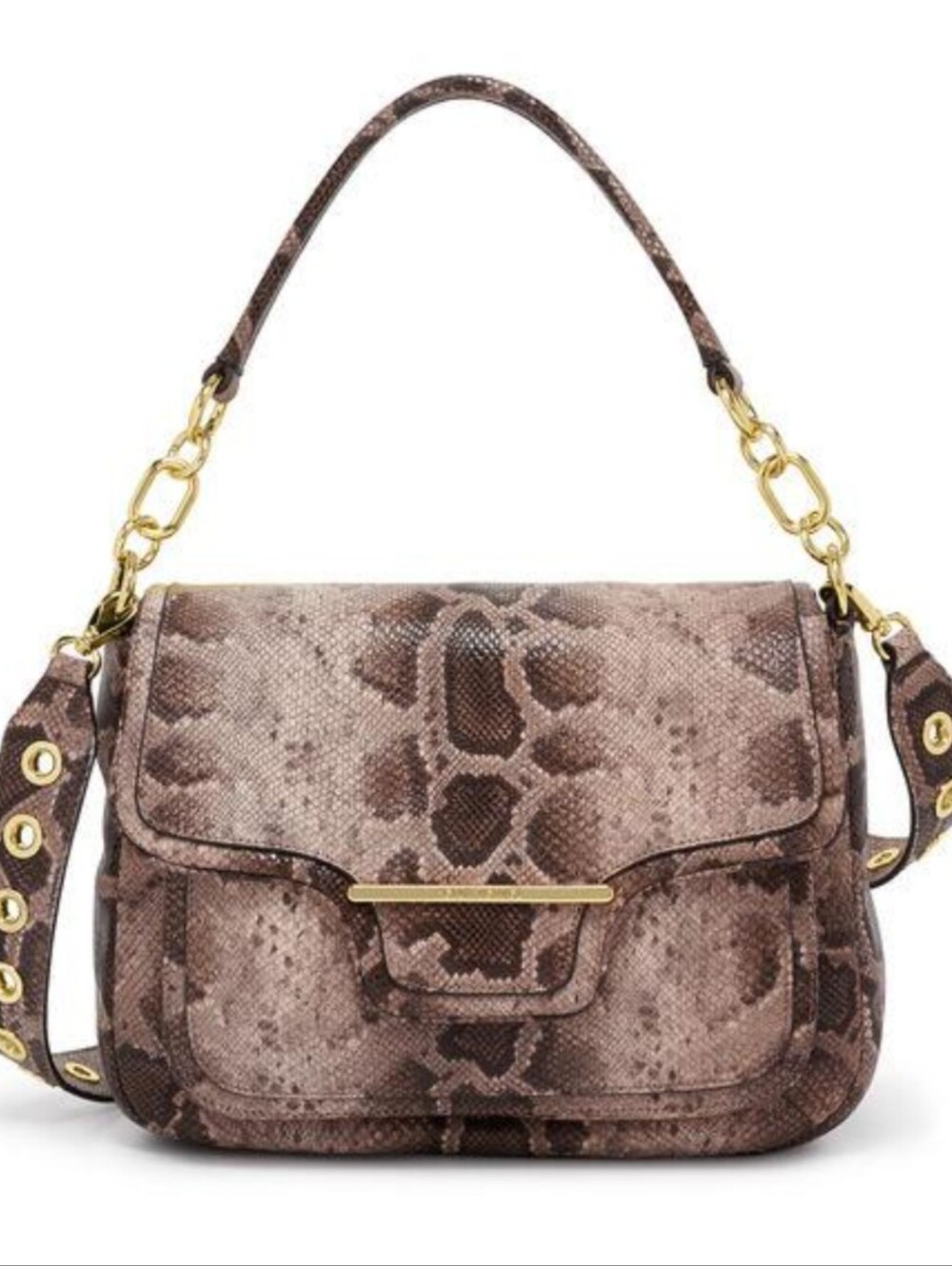henri bendel Convertiable Snakeskin Shoulder Bag with Gold Hardware